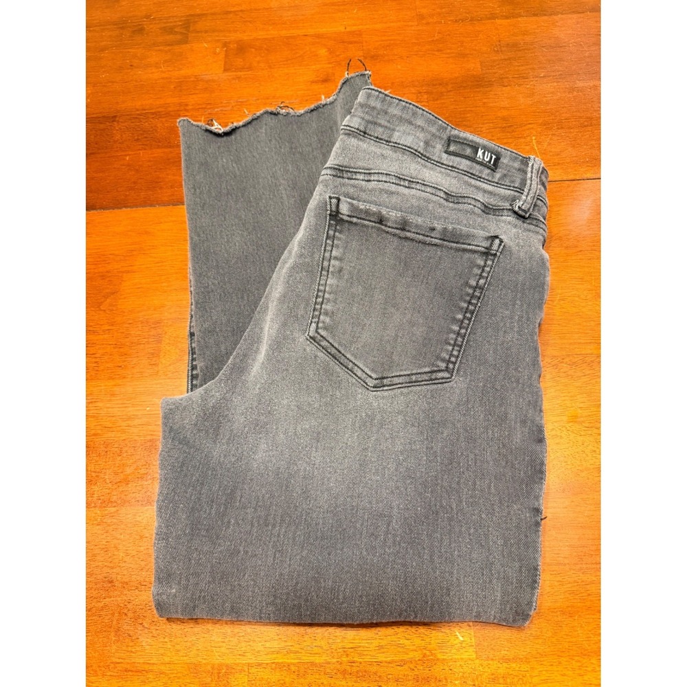 KUT from the Kloth Womens Kelsey Ankle Flare Jeans 10 Grey Distressed Raw Hem